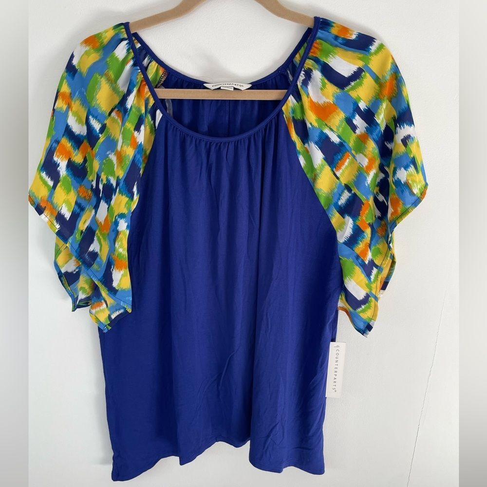 Counterparts top peasant Medium Marine blue raglan sleeves scoop neck hi-lo New